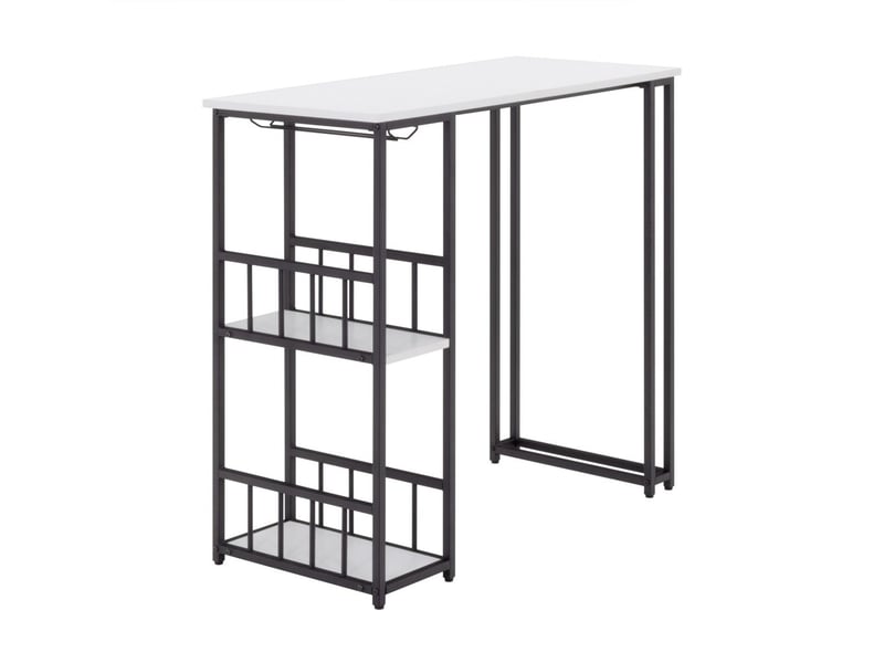  Gavin table haute de bar acier, étagères &amp; porte-verre blanc  - Conforama A