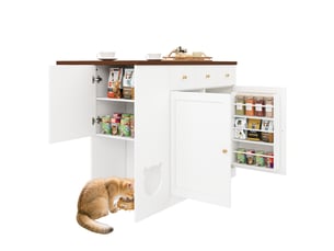 Îlot de cuisine avec plateau extensible et espace, meuble de rangement avec tiroirs et étagères, blanc et noyer, 120cm