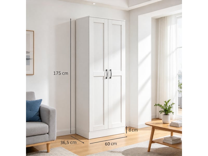  Armoire blanche de rangement à 2 portes, style contemporain, 175 cm de hauteur  - Conforama C