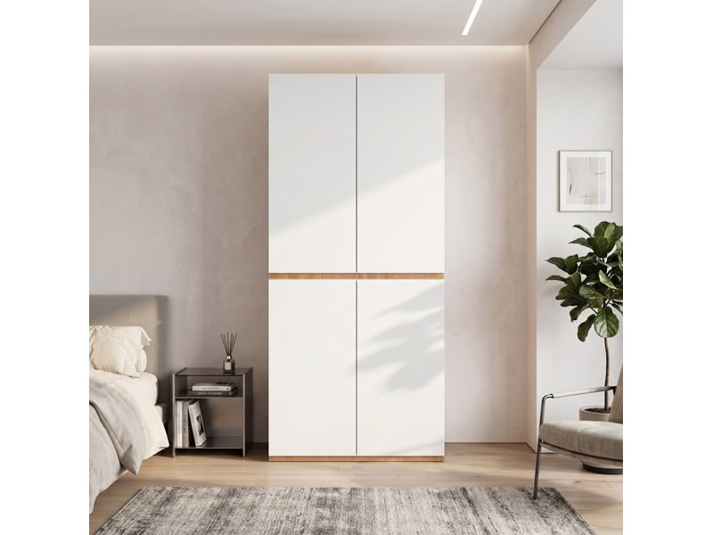  Armoire 90x50x200 cm 4 portes avec penderie mdf blanc  - Conforama C
