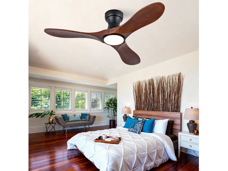 Ventilateur de plafond 42 pouces avec éclairage et télécommande – noir et noyer foncé – 6 vitesses - Conforama E