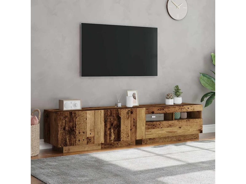  Meuble tv - banc tv - meuble de rangement avec lumières led vieux bois bois d'ingénierie  - Conforama D