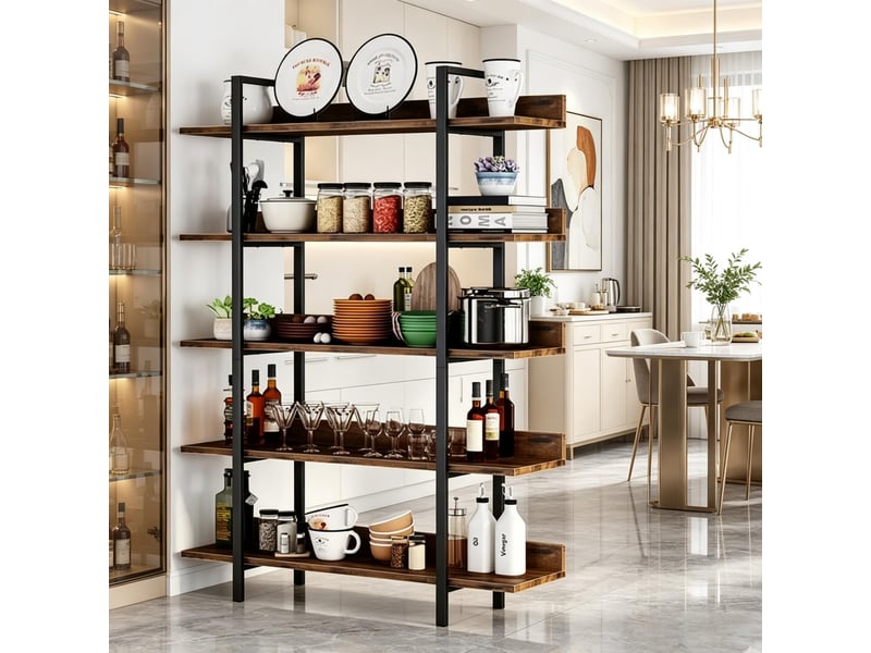  Bibliothèque étagère à 5 niveaux en métal et bois 105 x 33 x 180 cm  - Conforama D