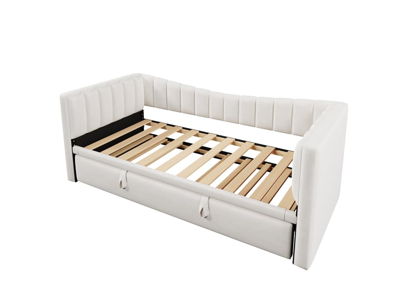  Lit banquette velours blanc lit gigogne 90x200 extensible 180x200 avec roulettes  - Conforama A