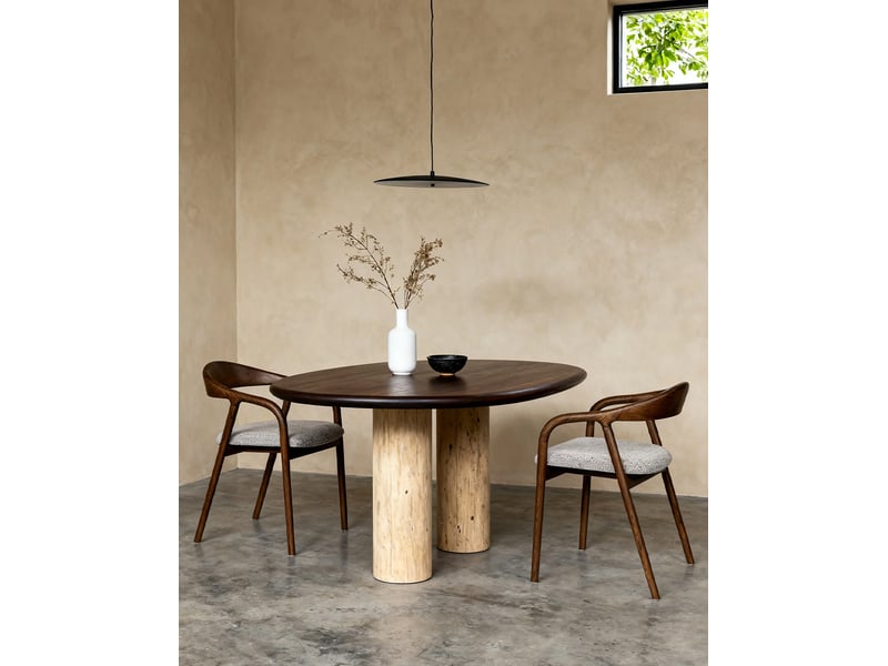  Chaise de salle à manger lot de 2 avec dossier incurvé et assise rembourrée, en bois et tissu noyer et argile  - Conforama B