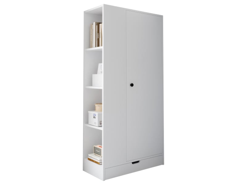  Armoire blanche 70x40x170 cm – 1 porte, étagères et tiroirs – rangement moderne  - Conforama A