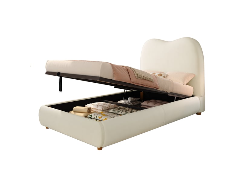  Lit coffre enfant 90x190 cm avec levage hydraulique, beige, sans matelas  - Conforama A