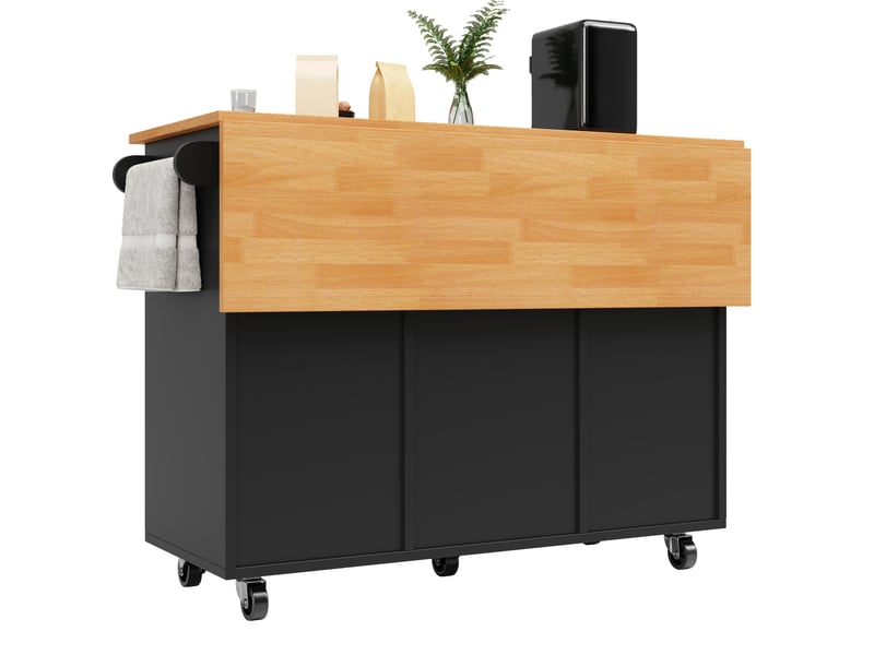  Îlot de cuisine mobile avec 8 tiroirs et plan de travail rabattable, desserte en bois avec rangement, noir  - Conforama D