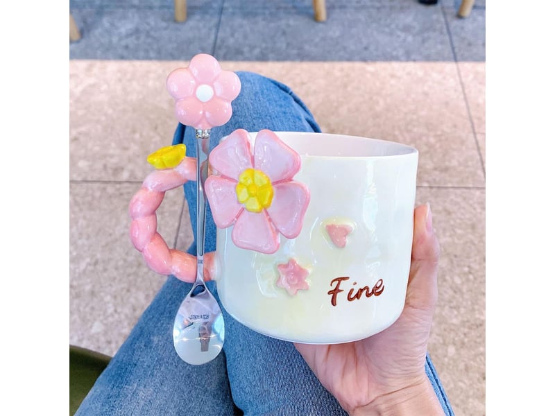  Mug en céramique, décor floral, rose  - Conforama C