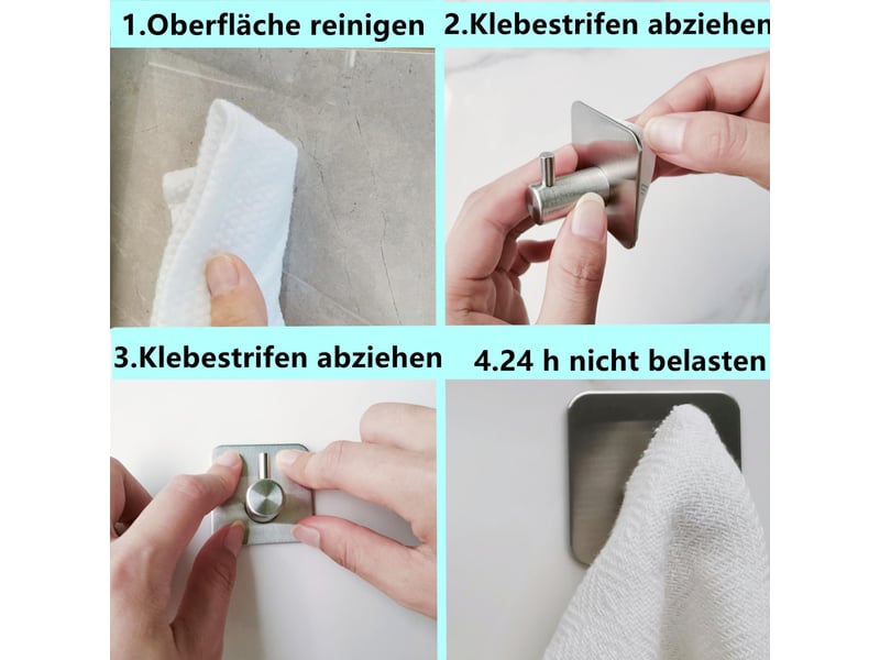  Lot de 6 crochets autocollants pour serviettes - sans perçage - en acier inoxydable - idéal pour salle de bain, toilettes, cuisine, bureau - argenté, gris  - Conforama E