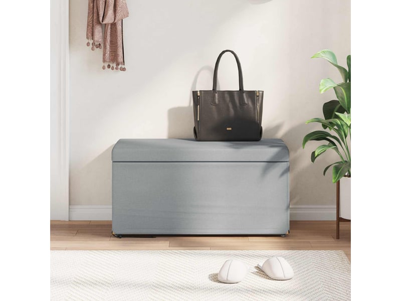  Tabouret bas, ottoman gris clair 81x41x40 cm tissu et bois stratifié  - Conforama C