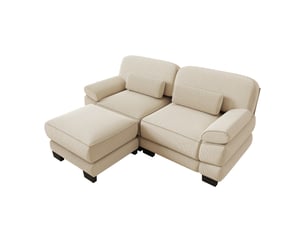 Canapé d'angle modulable - 2 places - forme l - 1 ottoman - coussins lombaires - velours côtelé - mobilier de salon - beige