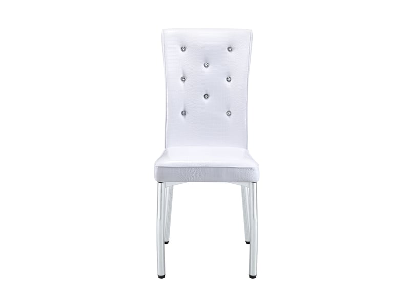  Chaises de salle à manger lot de 2 à dossier rembourré  - pieds métal chromé, pvc effet crocodile blanc  - Conforama A