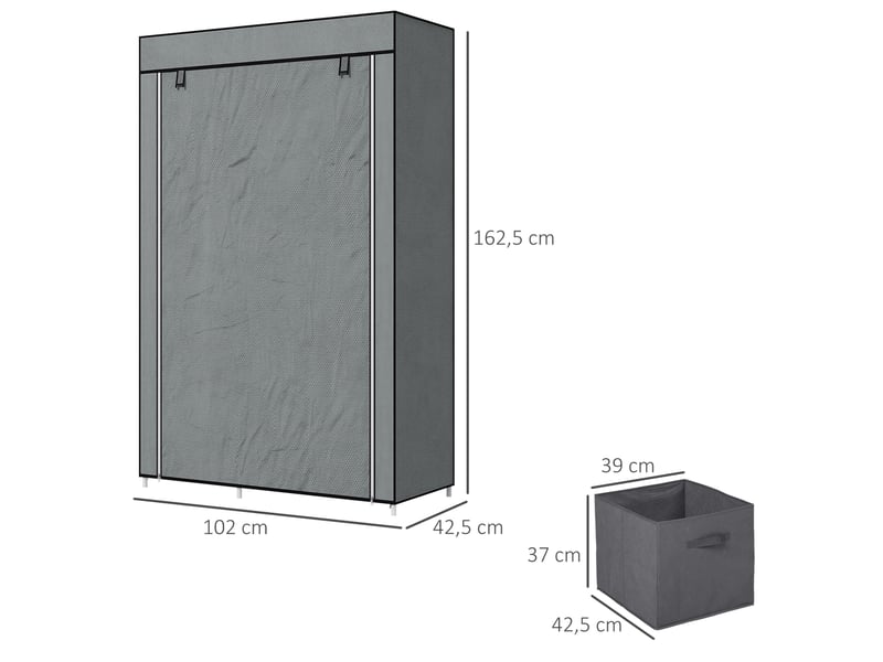  Armoire en tissu pliable 102x42,5x162,5 cm avec tringle métal gris foncé  - Conforama C
