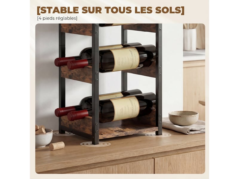  Casier à bouteilles pour 6 bouteilles, casier à vin avec étagères ondulées, brun rustique, 22 x 24 x 49,2 cm  - Conforama W