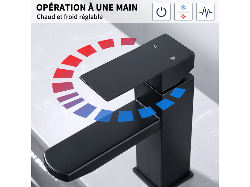 Robinet de salle de bain noir, mitigeur de lavabo en laiton, mitigeur de baignoire avec tuyaux d'eau chaude et froide - Conforama D