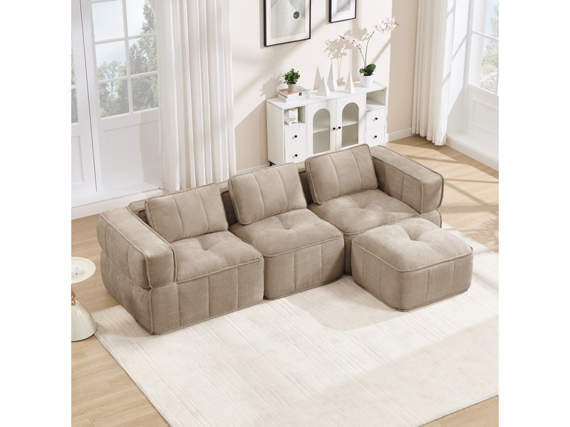 Canapé modulable, canapé 3 places, en tissu, avec pouf, pour salon, mobilier pour espace de vie, adapté à l'espace de vie - Conforama A