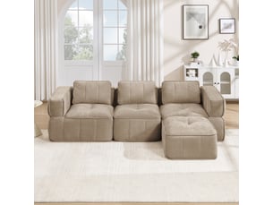 Canapé modulable, canapé 3 places, en tissu, avec pouf, pour salon, mobilier pour espace de vie, adapté à l'espace de vie