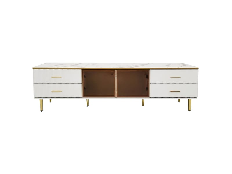  Meuble tv 170x40x50, design marbre moderne avec 4 tiroirs et portes en verre sécuritif meuble tv avec rangement  - Conforama A
