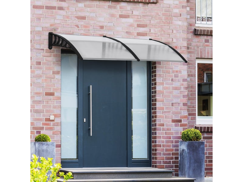  Auvent extérieur pour fenêtres et portes en polycarbonate et aluminium, 200 x 96 x 27 cm, transparent  - Conforama C