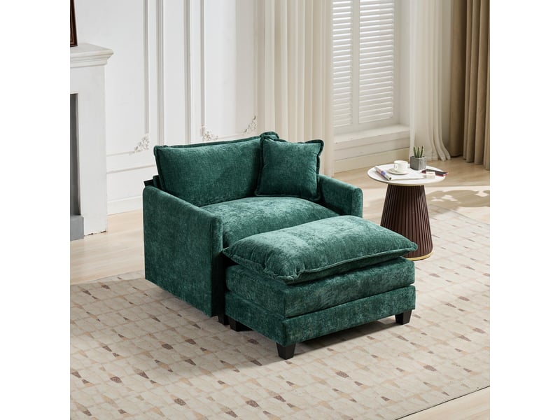  Pouf cloud modulable vert en chenille, coussin double couche, accessoire canapé moderne  - Conforama B