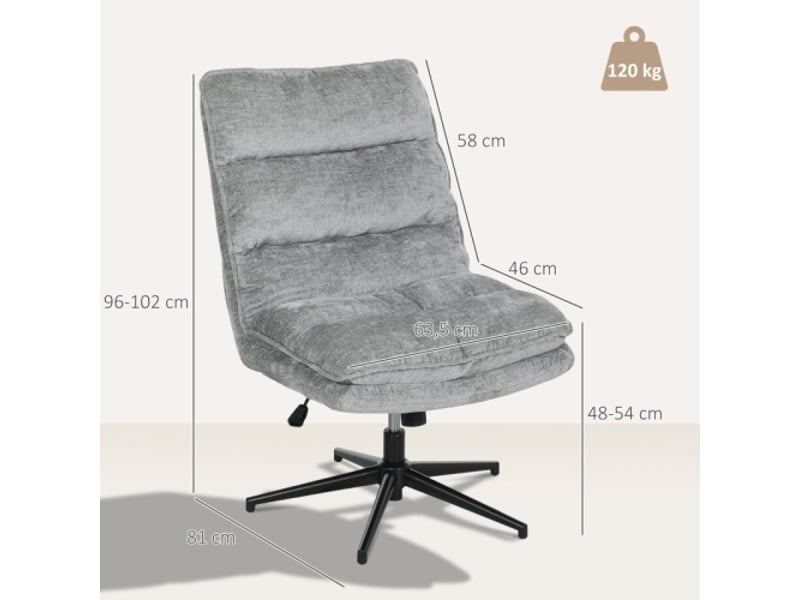  Chaise de bureau pivotante sans accoudoirs, tissu doux gris, réglable en hauteur, pieds en acier  - Conforama C