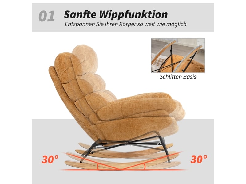  Fauteuil à bascule modenvie rembourré jaune 80 x 103 x 91 cm polyester  - Conforama E