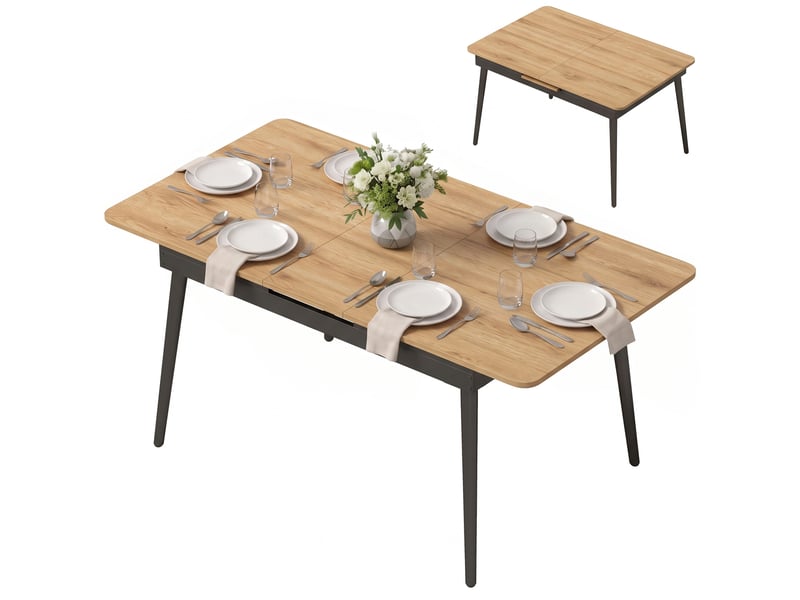 Table de salle à manger extensible 130-160 cm, table de cuisine aux angles arrondis, chêne  - Conforama B