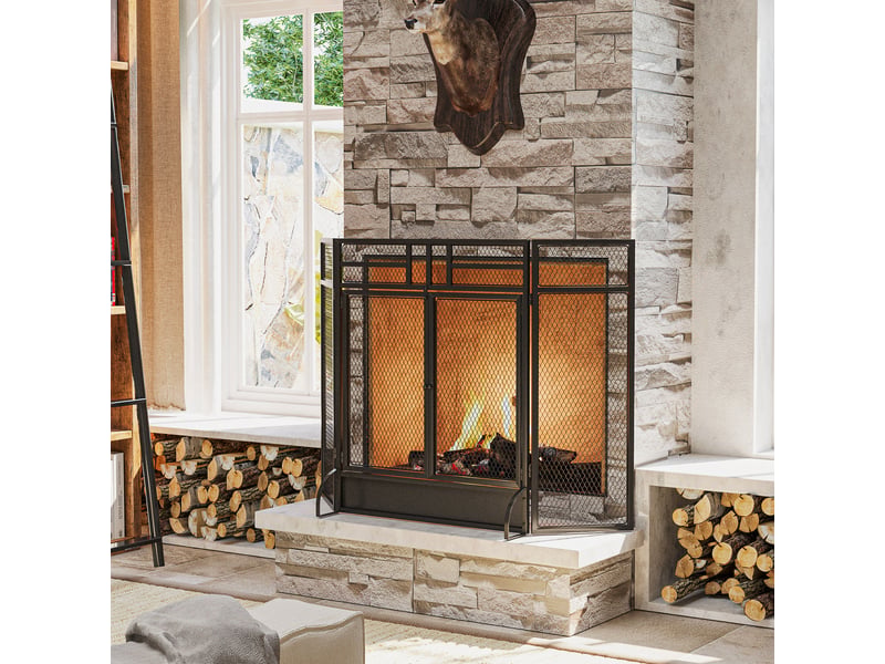  Pare-étincelles grille de protection pour cheminée pare-feu barrière de sécurité 3 volets pliables et porte 120 x 79 cm  - Conforama D