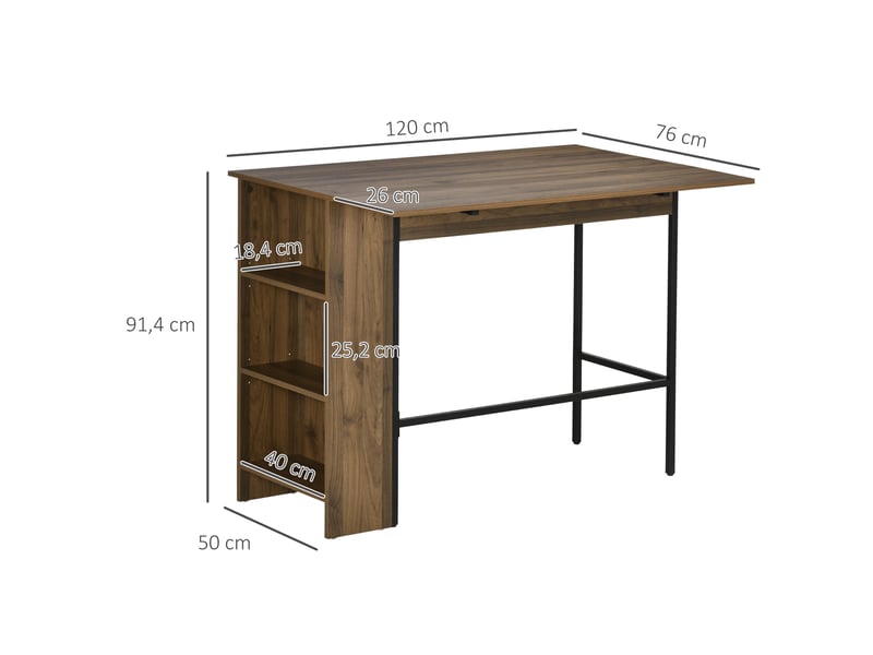  Table de bar extensible avec 3 étagères de rangement et structure en métal pour cuisinesalle à manger, 120 x 76 x 91,4 cm, marron  - Conforama E