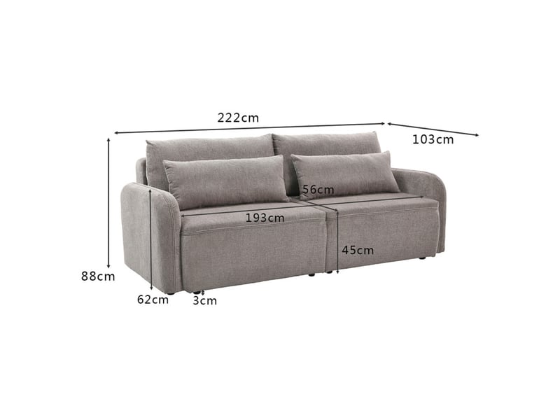  Canapé convertible 3 places en tissu gris et pieds noirs - sokka  - Conforama E