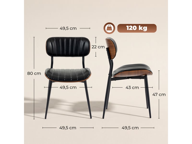  Lot de 2 chaises de salle à manger en similicuir noir et métal 49,5 x 49,5 x 80 cm  - Conforama C