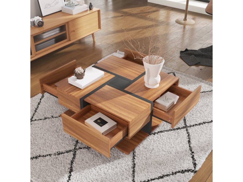 Table basse 4 tiroirs – coloris unique, design épuré, rangement en dessous, 78 × 78 × 36 cm - Conforama B