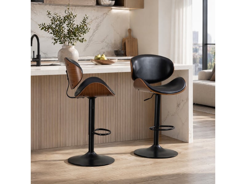  Tabourets de bar lot de 2 réglables et pivotants 360° - lpospi - dossier ergonomique, repose-pieds, simili cuir noir  - Conforama C