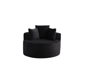 Fauteuil rond une place de 110 cm en velours côtelé noir, fauteuil lounge moderne avec trois coussins pour salon ou chambre