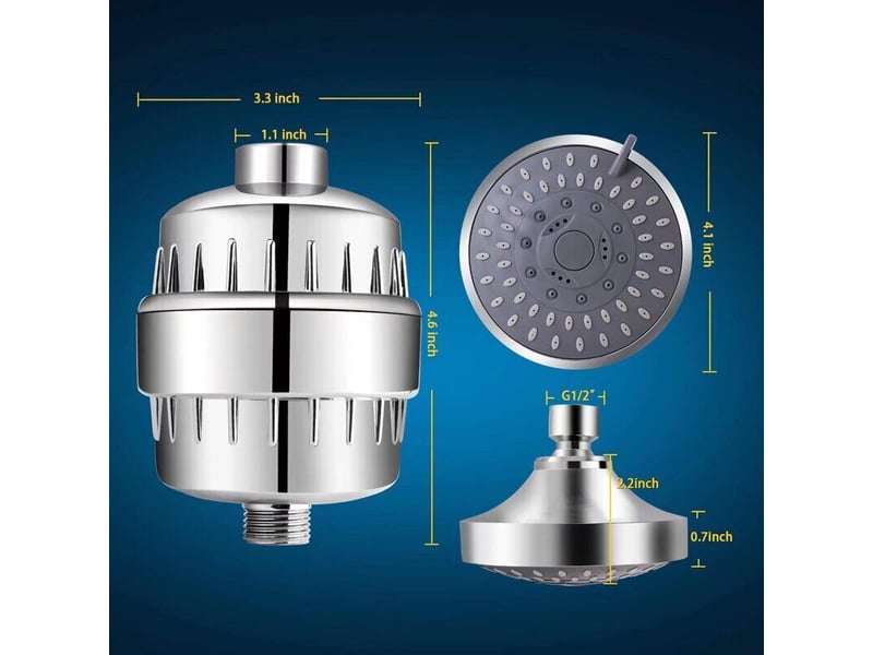  Pommeau douche fixe + filtre anti-calcaire 15 étapes à vitamine c – débit élevé, élimine chlore et fluorure – rwdouchettes.  - Conforama B