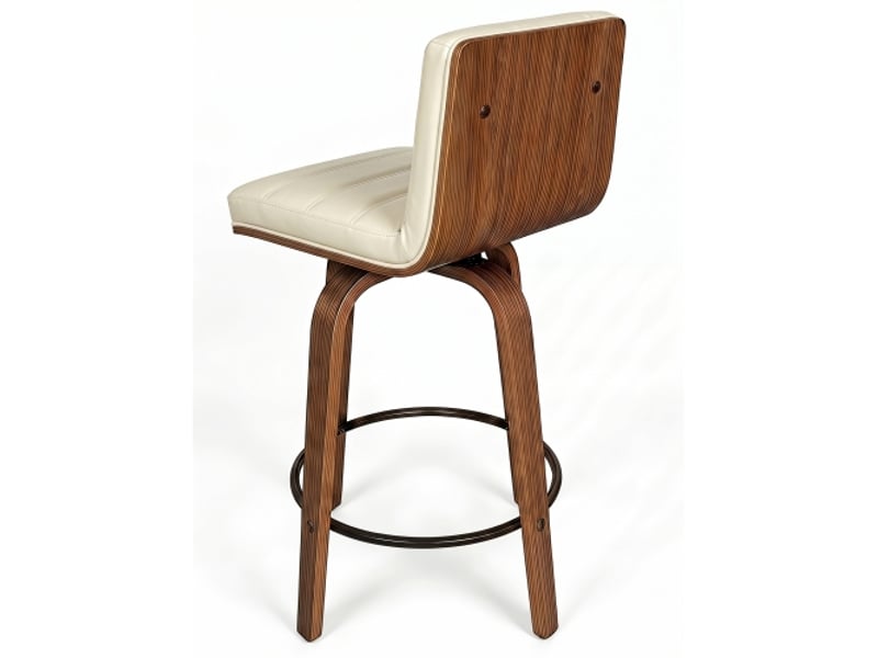  Tabouret de bar pivotant 360° en cuir pu – pieds bois courbés, idéal cuisine et comptoir  - Conforama E