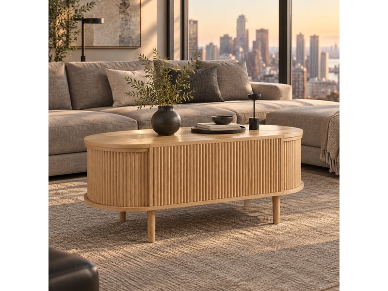  Table basse relevable avec rangements à couvercles pour salon en mdf 100×48×53,5 cm chêne  - Conforama B