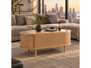 Table basse ovale coloris bois clair LPOSPI - 48 cmx100 cm