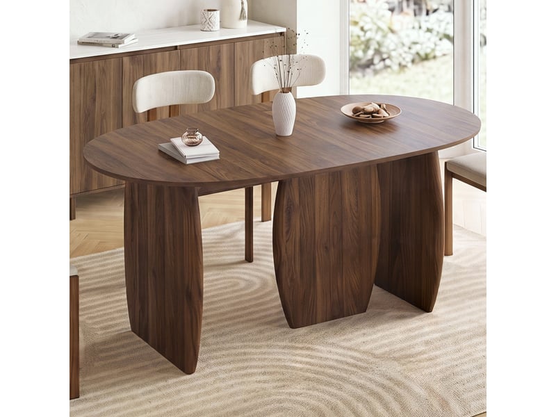  Table à manger extensible japandi ovale marilou 6-10 personnes 3 pieds noyer 160-200 cm  - Conforama E