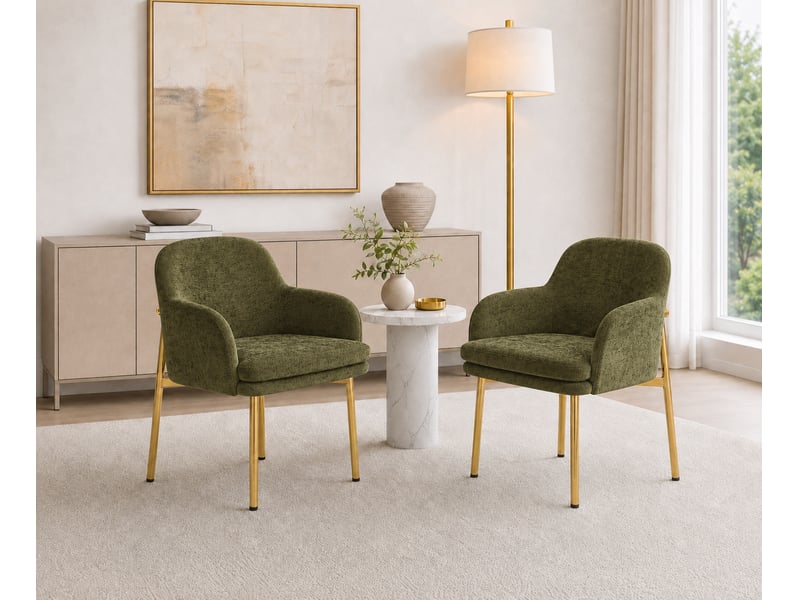  Lot de 2 chaises de salle à manger 61x59x78,5 cm avec accoudoirs vertes et dorées  - Conforama B