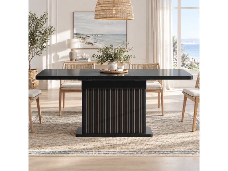  Table à manger extensible avec rangement - lpospi - portes à relief vertical, mdf métal noir 120 × 80 × 76 cm  - Conforama B