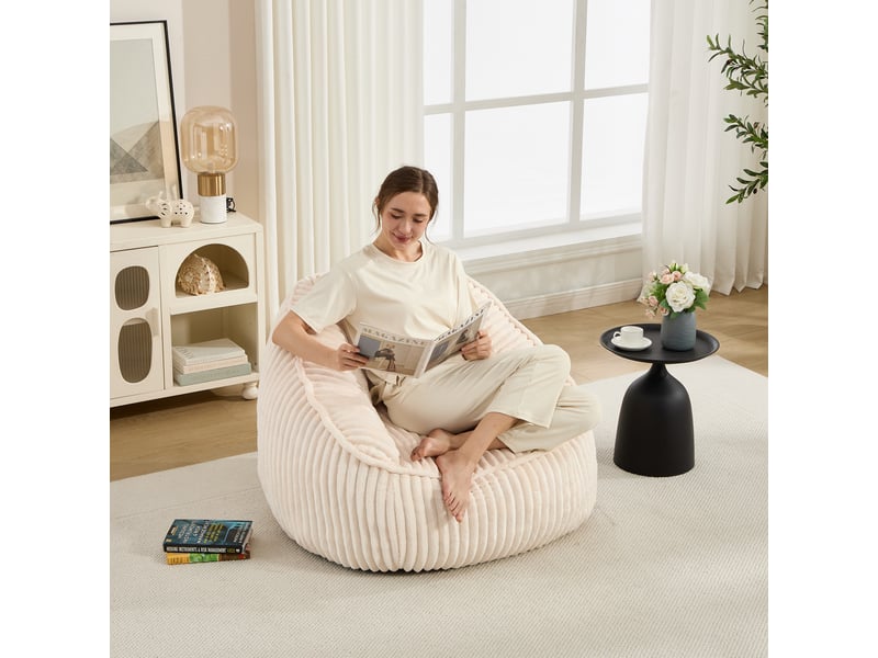  Fauteuil poire,98x92x73 cm,à mousse mémoire,velours côtelé,beige  - Conforama B