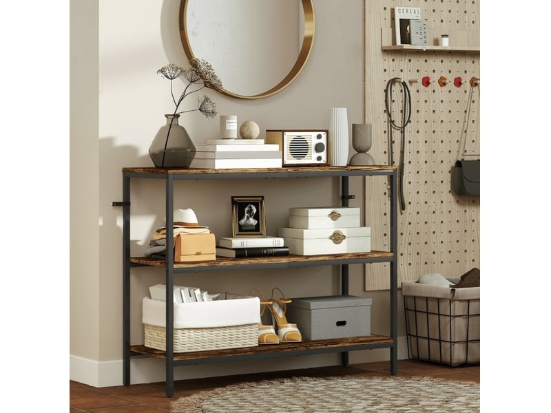  Console 101 x 35 x 80 cm en panneau de particules mélaminé et métal thermolaqué à 3 niveaux marron rustique chicfurn  - Conforama C