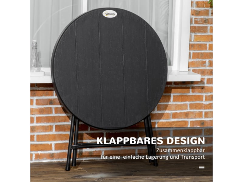 Table de jardin pliante ronde ø80 cm, 4 personnes, effet bois, gris foncé, balcon et terrasse - Conforama D