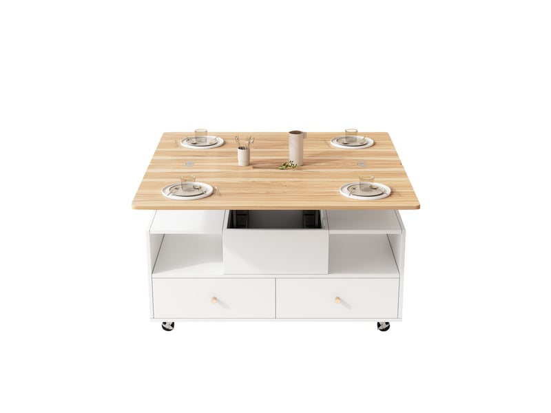  Table basse relevable modulable transformable 100 x 50 x 47,5 cm réglable 47,5-62 cm 4 tiroirs mdf bois naturel  - Conforama A