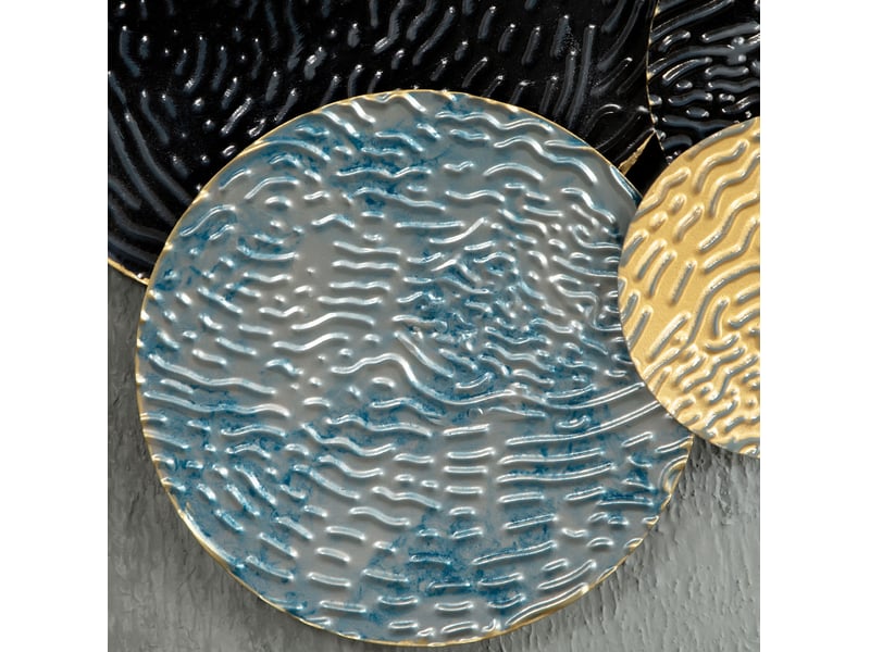  Décoration murale 3d 121 x 53 cm en fer doré, cercles bleu et noir à relief ondulé pour salon moderne  - Conforama E