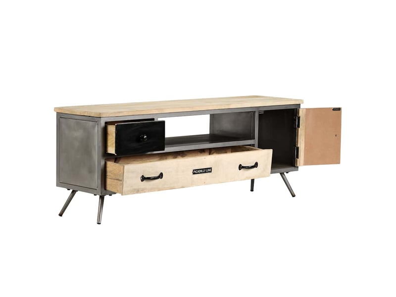  Meuble tv - banc tv - meuble de rangement bois de manguier massif et acier 120x30x45 cm  - Conforama C
