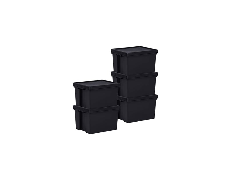Lot 5 boîtes stockage en plastique noir 40 x 50,5 x 32 cm 45l 35470CL - Conforama A