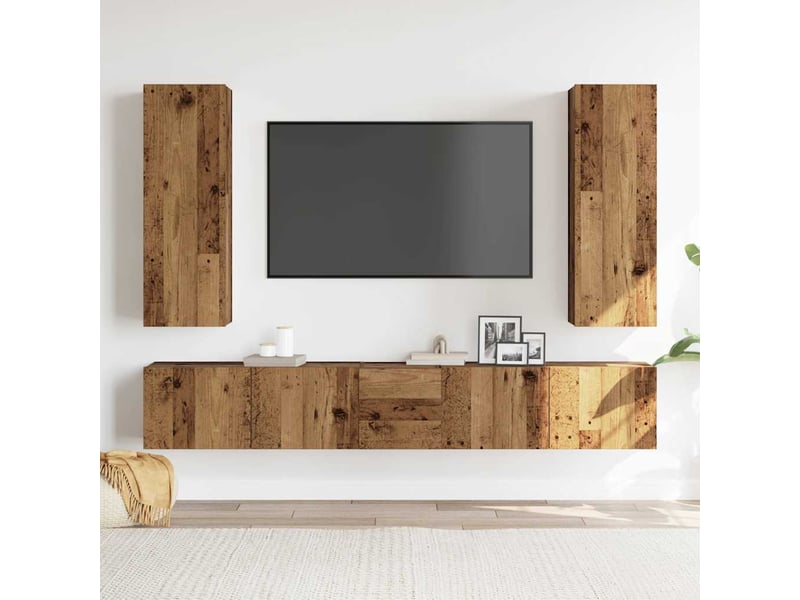  Ensemble de meuble tv - banc tv - meuble de rangement mural 5 pcs vieux bois bois d'ingénierie  - Conforama C